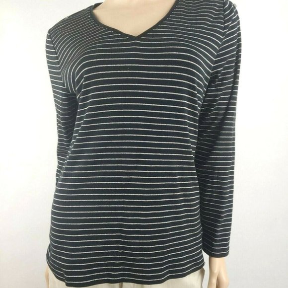 Lauren Ralph Lauren Metallic Striped V-Neck Blouse Size Large - Picture 3 of 6